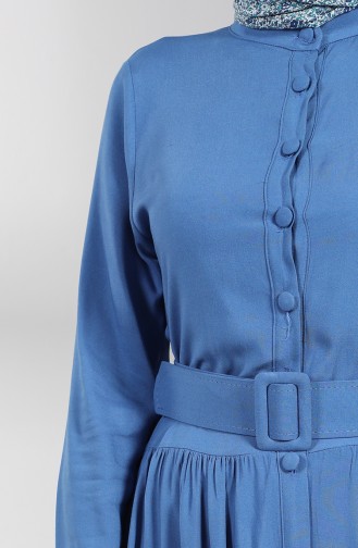 Buttoned Hijab Dress 4555-02 Indigo 4555-02