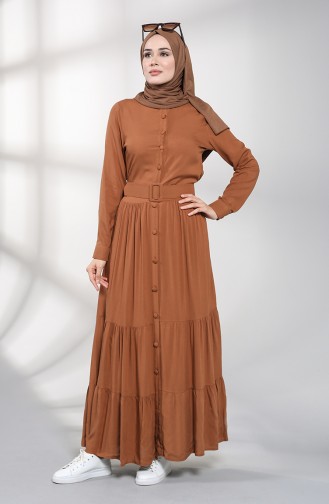 Buttoned Hijab Dress 4555-04 Tobacco 4555-04