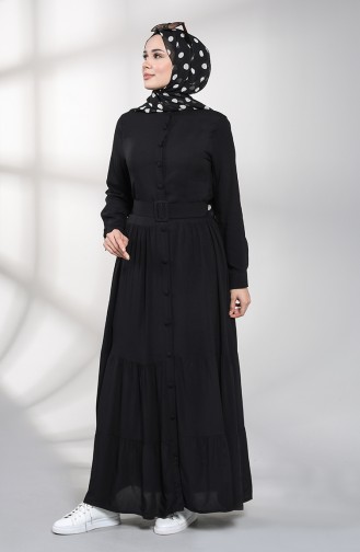 Buttoned Hijab Dress 4555-07 Black 4555-07