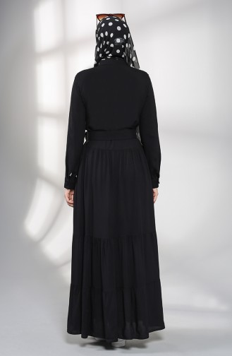 Buttoned Hijab Dress 4555-07 Black 4555-07