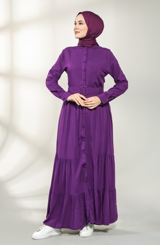 Buttoned Hijab Dress 4555-08 Purple 4555-08