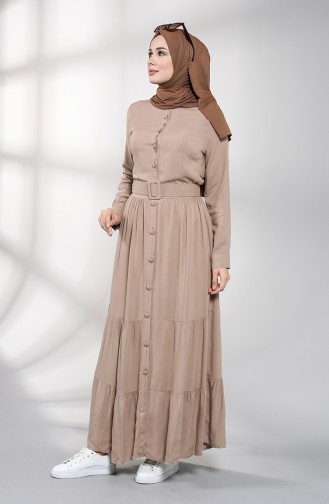 Buttoned Hijab Dress 4555-09 Mink 4555-09