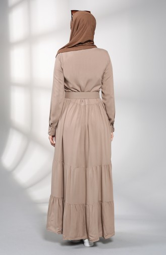 Buttoned Hijab Dress 4555-09 Mink 4555-09