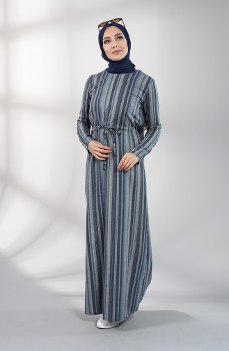 Gathered waist Striped Dress 3213-03 Blue 3213-03