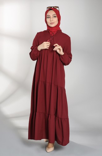 Claret Red Hijab Dress 5160-04