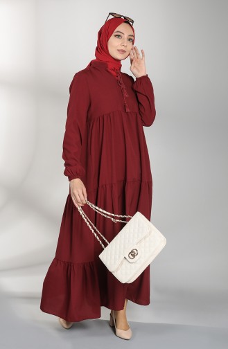 Claret Red Hijab Dress 5160-04