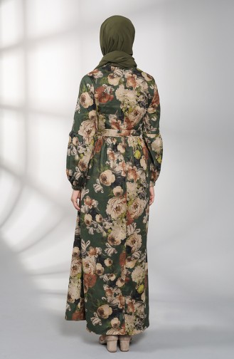 Floral Print Belted Dress 21k8174-01 Green 21K8174-01