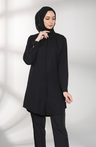 Patterned Buttoned Tunic 2020-03 Black 2020-03