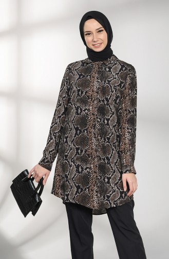 Patterned Buttoned Tunic 2020a-01 Black Mink 2020A-01
