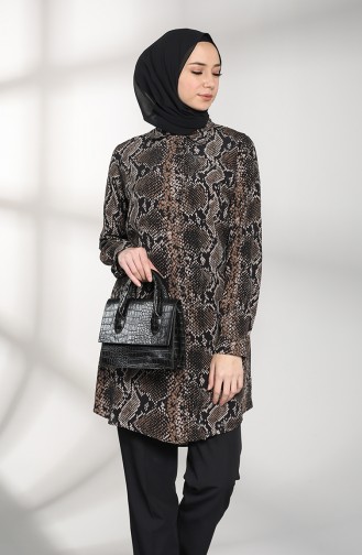 Patterned Buttoned Tunic 2020a-01 Black Mink 2020A-01