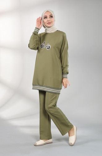 Taşlı Tunik Pantolon İkili Takım 0299-06 Haki