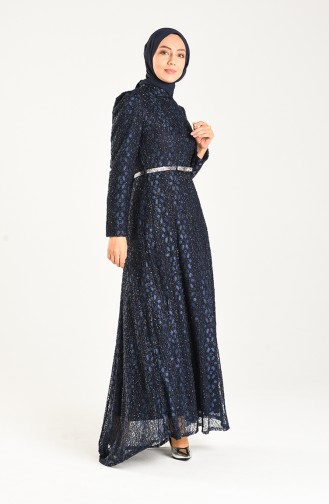Dunkelblau Hijab-Abendkleider 3190-07