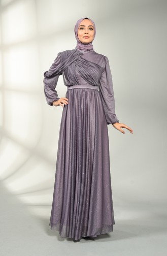 Silvery Evening Dress 1025-07 Dark Lilac 1025-07