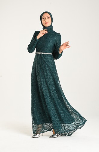 Emerald Green Hijab Evening Dress 3513-01