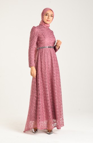 Dusty Rose Hijab Evening Dress 3513-03