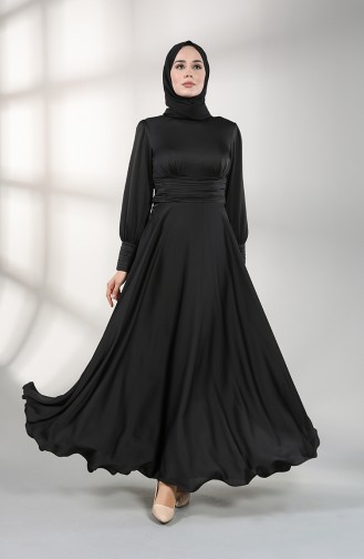 Shirred Satin Evening Dress 4834-02 Black 4834-02