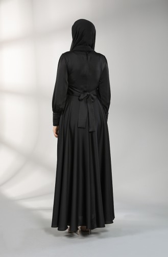 Büzgülü Saten Abiye Elbise 4834-02 Siyah