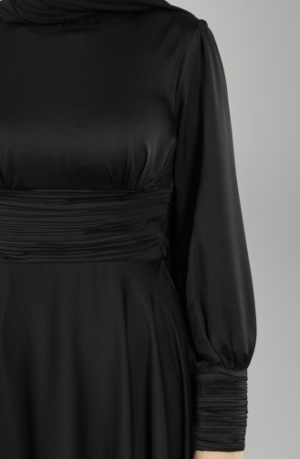 Büzgülü Saten Abiye Elbise 4834-02 Siyah