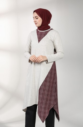 Ekose Garnili Tunik 3229-01 Bej Bordo