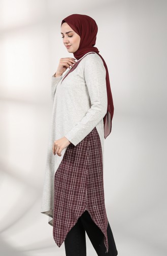 Ekose Garnili Tunik 3229-01 Bej Bordo