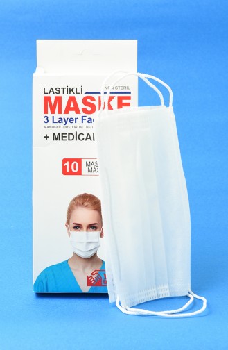 Ultrasonik 3 Katlı Telli Maske 10 Adet 1903-02 Beyaz