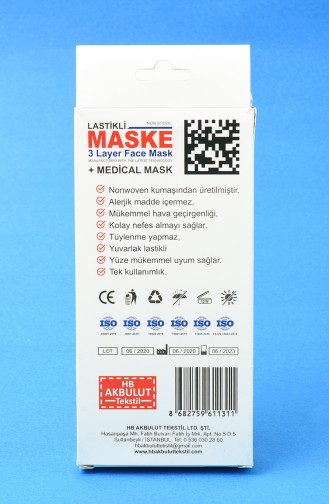 Ultrasonik 3 Katlı Telli Maske 10 Adet 1903-02 Beyaz