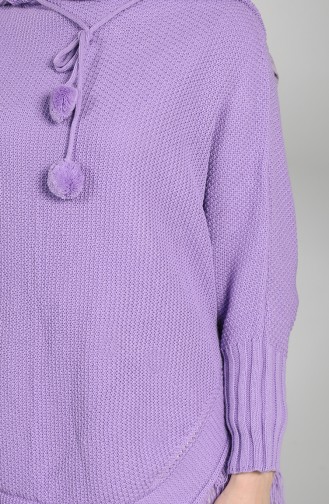 Triko Kapüşonlu Panço Kazak 4291-10 Lila