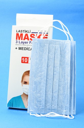 Ultrasonik 3 Katlı Telli Maske 10 Adet 1903-01 Mavi