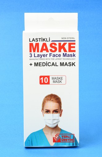 Ultrasonik 3 Katlı Telli Maske 10 Adet 1903-01 Mavi