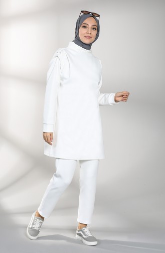 Scuba Fabric Tunic Trousers Double Suit 21002-04 White 21002-04