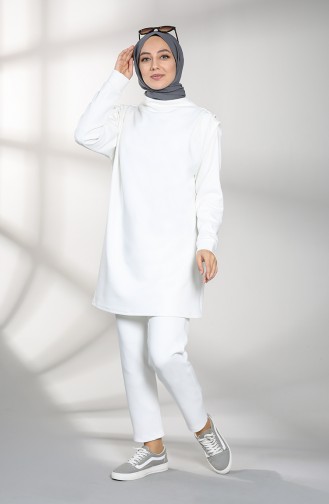 Scuba Kumaş Tunik Pantolon İkili Takım 21002-04 Beyaz