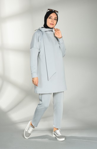 Scuba Kumaş Tunik Pantolon İkili Takım 21008-03 Gri