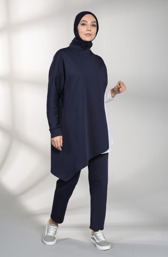 Scuba Kumaş Tunik Pantolon İkili Takım 21013-02 Lacivert