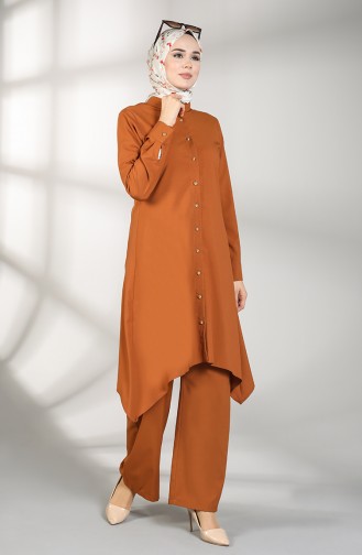 Buttoned Tunic Trousers Double Suit 5004-01 Tobacco 5004-01