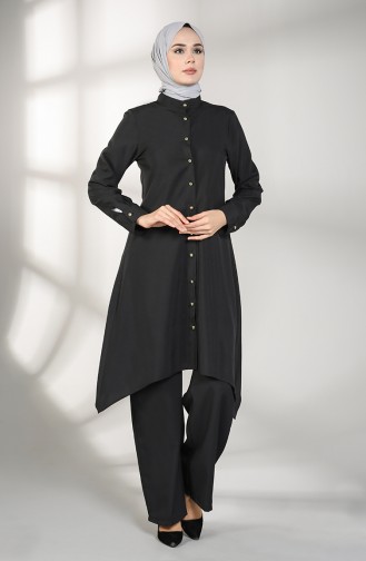 Buttoned Tunic Trousers Double Suit 5004-02 Black 5004-02