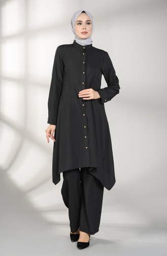 Buttoned Tunic Trousers Double Suit 5004-02 Black 5004-02