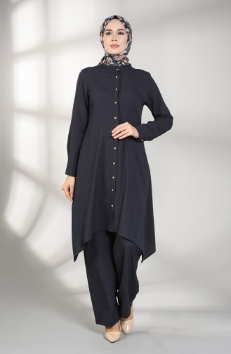 Buttoned Tunic Trousers Double Suit 5004-03 Navy Blue 5004-03