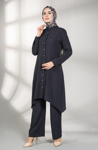 Buttoned Tunic Trousers Double Suit 5004-03 Navy Blue 5004-03