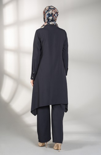 Buttoned Tunic Trousers Double Suit 5004-03 Navy Blue 5004-03