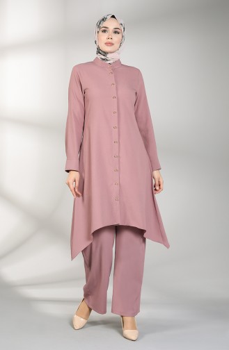 Buttoned Tunic Trousers Double Suit 5004-05 Dried Rose 5004-05