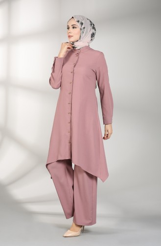 Buttoned Tunic Trousers Double Suit 5004-05 Dried Rose 5004-05