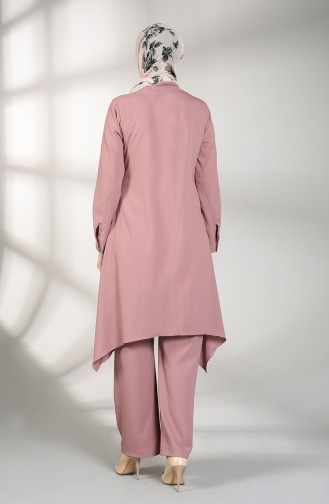 Buttoned Tunic Trousers Double Suit 5004-05 Dried Rose 5004-05