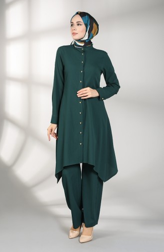 Buttoned Tunic Trousers Double Suit 5004-06 Emerald Green 5004-06