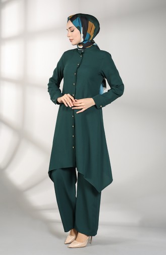 Buttoned Tunic Trousers Double Suit 5004-06 Emerald Green 5004-06