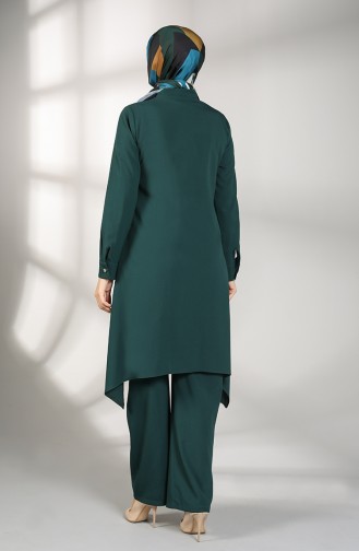 Buttoned Tunic Trousers Double Suit 5004-06 Emerald Green 5004-06