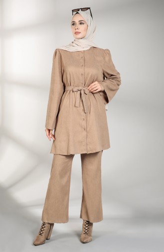Kadife Tunik Pantolon İkli Takım 0306-02 Camel