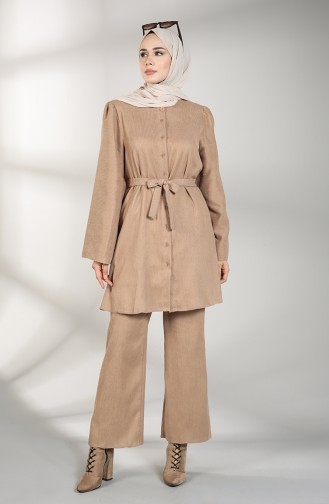 Kadife Tunik Pantolon İkli Takım 0306-02 Camel