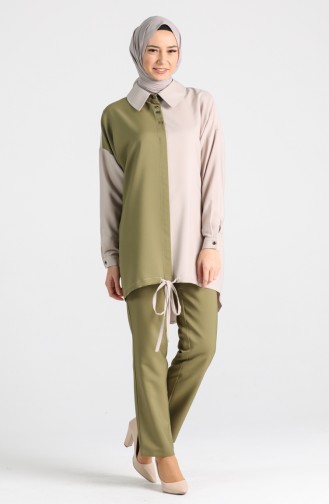 Buttoned Tunic Trousers Double Suit 15001-05 Khaki Mink 15001-05