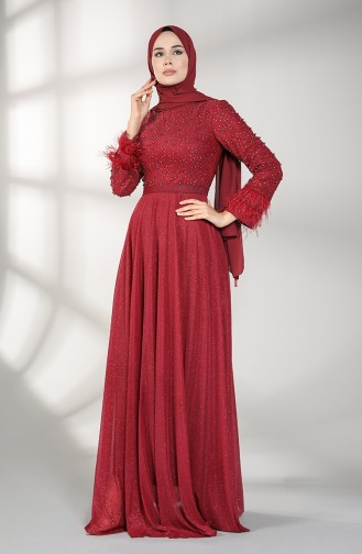 Weinrot Hijab-Abendkleider 3062-07