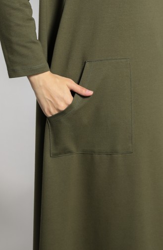 İki İplik Cepli Elbise 88105-08 Koyu Haki Yeşil